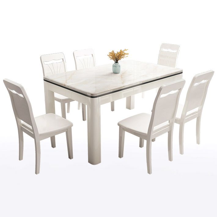 Mesa de comedor de mármol de estilo mediados de siglo, mesa rectangular con base de madera de 4 patas para el hogar