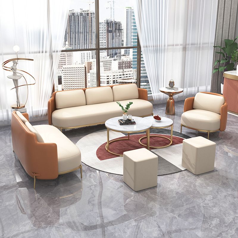 Tuxedo Arm Standard Sofa Leather and Iron Seating in Beige for Bonus Room