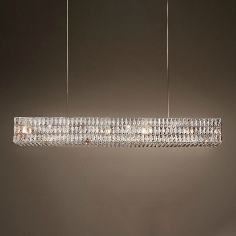 Modern Rectangular Chandelier Lighting Fixtures Crystal Hanging Pendant Lights