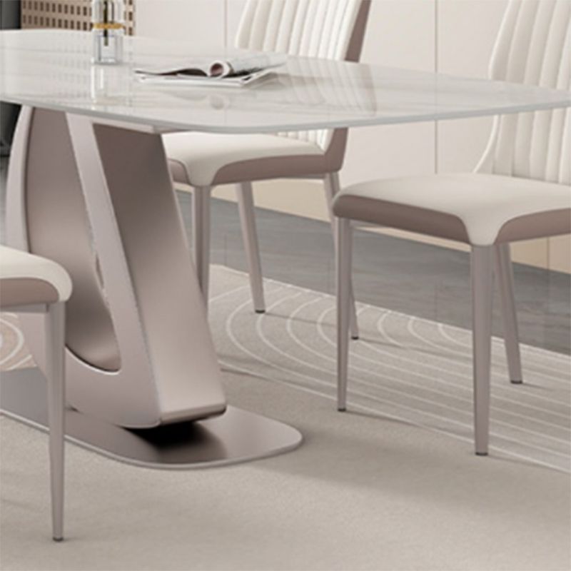 Glam Dinner Table Rectangle Stone Dining Room Table in White