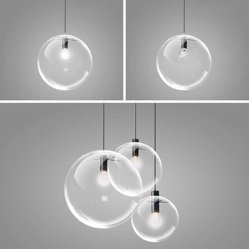 Minimalist Globe Pendant Lamp Clear Glass 1 Bulb Snack Bar Hanging Light in Black