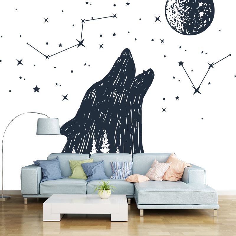 Contemporary Sirius Mural Wallpaper Black-White Constellation Wall Art for Bedroom