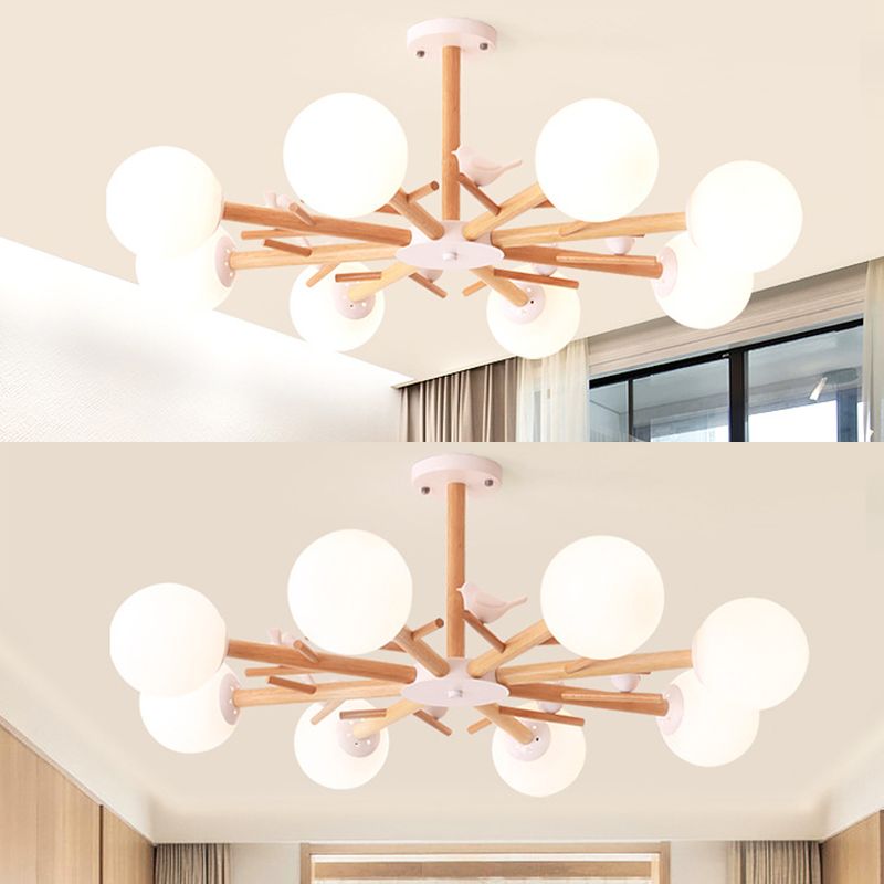 Globe Chandelier Light Fixture Modern Cream Glass Pendant Lighting for Restaurant