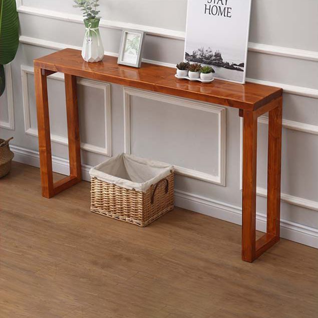 Mid-Century Modern Brown Console Table with Wooden Sled Base