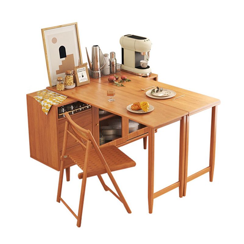 Modern Folding Wood Dining Table with Storage Rectangle Wooden Top