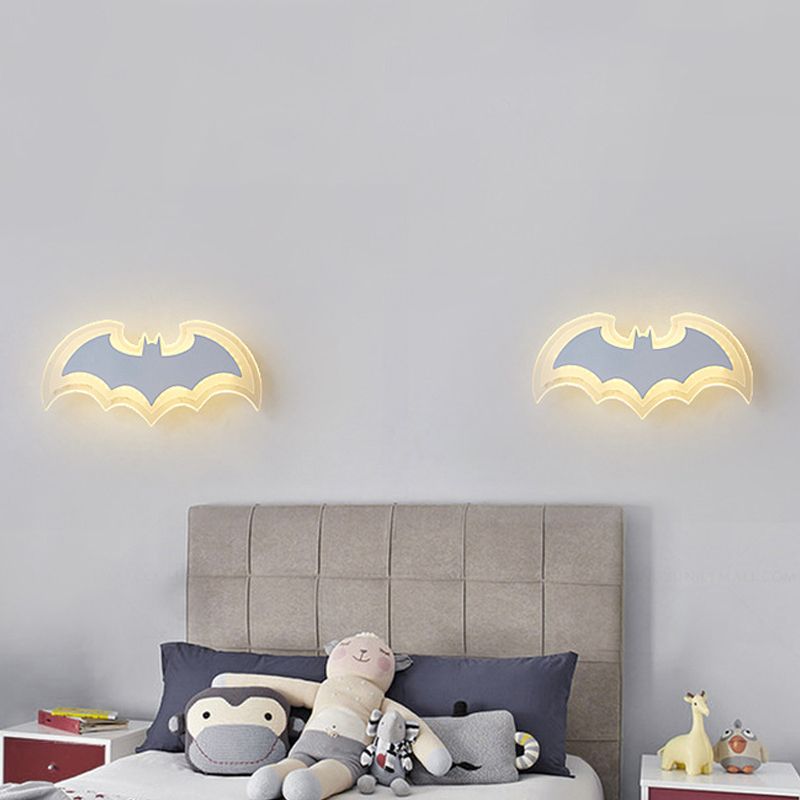 Cool Bat Shaped Wall Light Modern Style Acrylic Metal Wall Lamp in White for Boys Bedroom