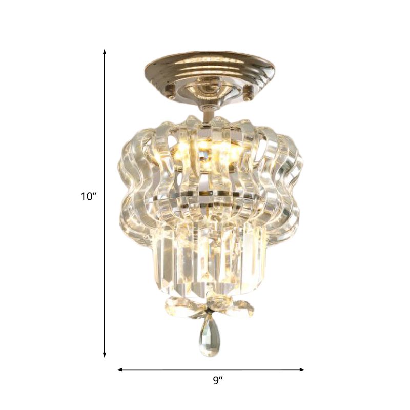 Luminaire semi-luminaire à LED d'argent simple Crystal à 2 niveaux Small près du plafond pour couloir pour le couloir
