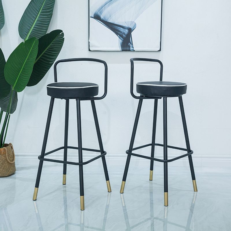 Contemporary Metal Backrest Counter High Stool with Leather Cushion