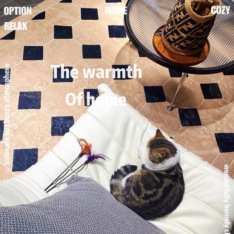 Brown Rhombus Rug Polyester Simple Rug Non-Slip Backing Rug for Home Decor