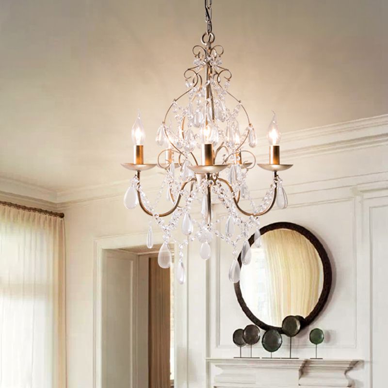 Éclairage en suspension du bougeoir d'origine 5-Light Draping Crystal Ball Chandelier Light in Gold