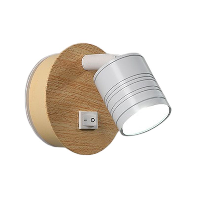 Single Contemporary Black/White Wall Mounted Sconce Shaded Wooden Wall Light