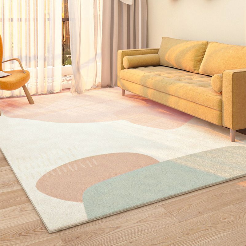 White Tone Home Decor Carpet Simple Abstract Pattern Area Rug Polyester with Non-Slip Backing Rug