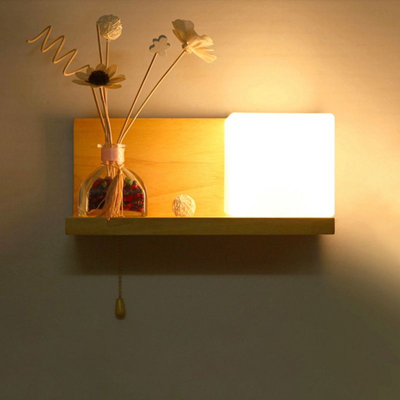 Pronzo a parete singolo in legno in moderna lampada da parete rettangolare in vetro in vetro per spazi interni