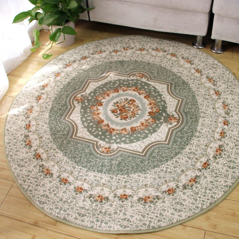 Beige Vintage Rug Polyester Flower Area Rug Stain Resistant Rug for Living Room