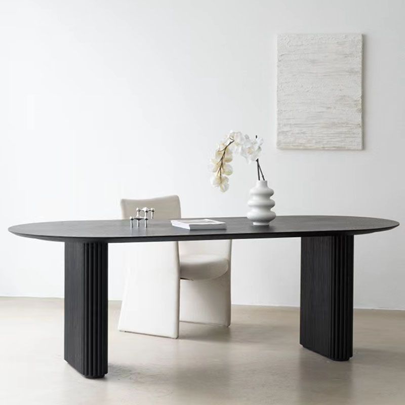 Modern Oval Dining Table Black Wooden Dinner Table for Dining Room