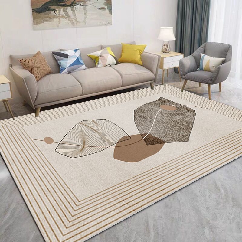 Brown Streak Indoor Rug Polyester Casual Rug Non-Slip Backing Rug for Drawing Room