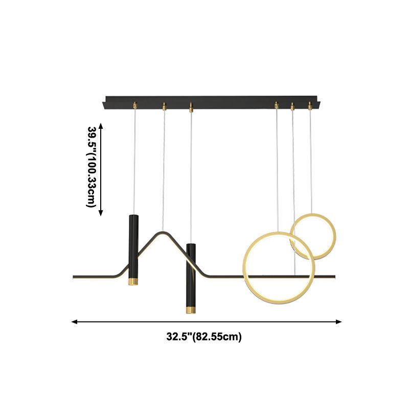 5 Light Geometric Island Lighting Fixtures Contemporary Metal Island Light Fixtures in Black