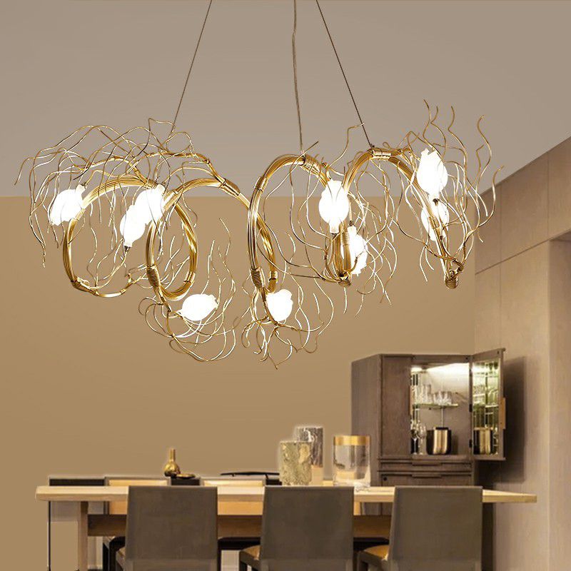 Glass Rose Pendant Lighting Nordic 8-Light Chandelier with Gold Branch for Dining Room