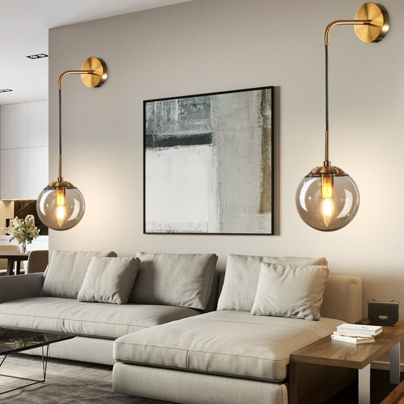 Smoke Grey Globe Glass Sconce Light Modern Style Minimalism 1-Light Wall Mount Lamp for Bedroom