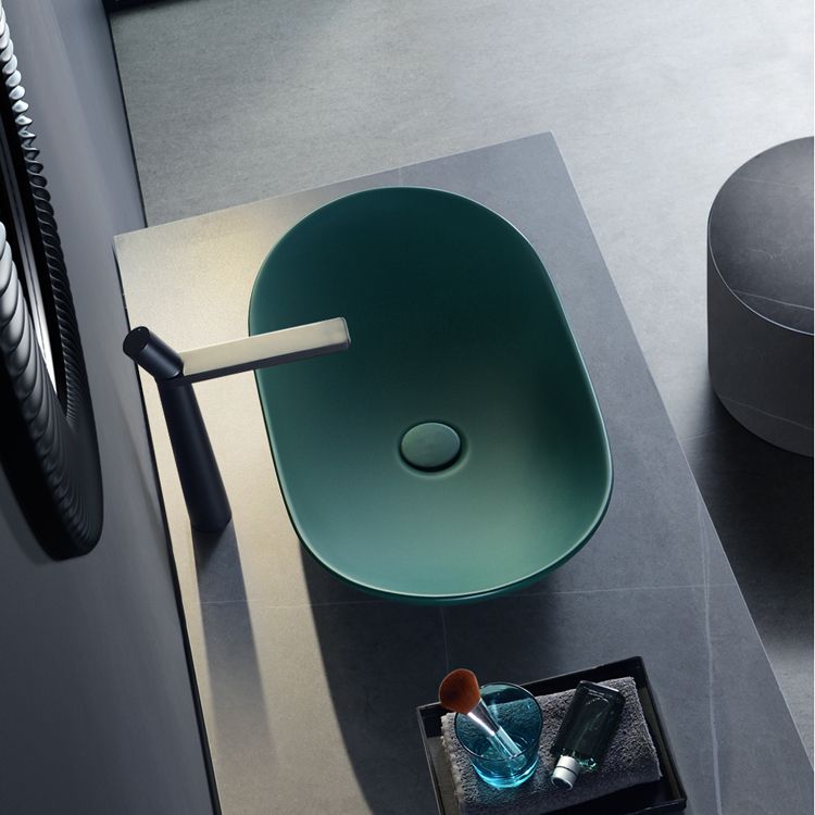 Modern Vessel Bathroom Sink Oval Porcelain with Pop-Up Drain Vessel Lavatory Sink