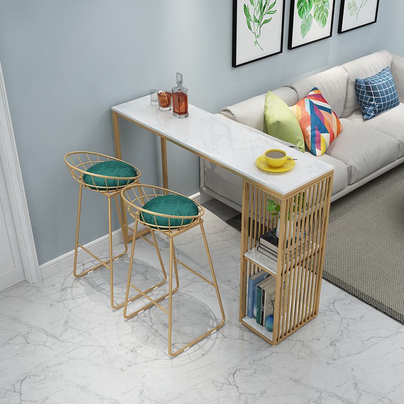 Nordic Glam 1/3 Pieces Bar Table Set Rectangle Marble Counter Table for Kitchen