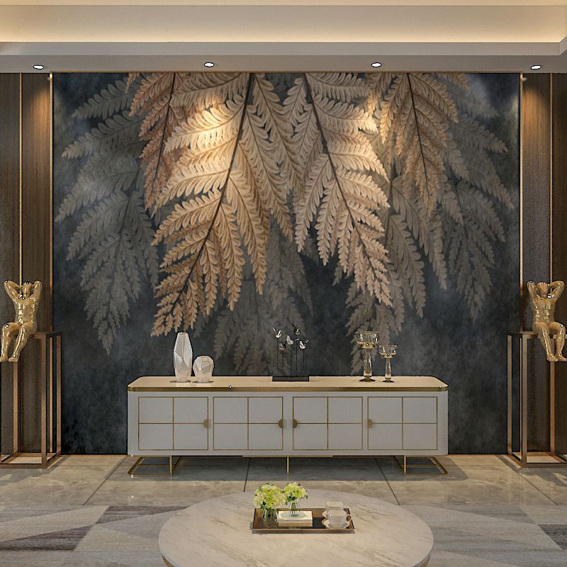 Tropical Fern Mural Wallpaper for Coffee Shop, Coffee and Brown, Made to Measure