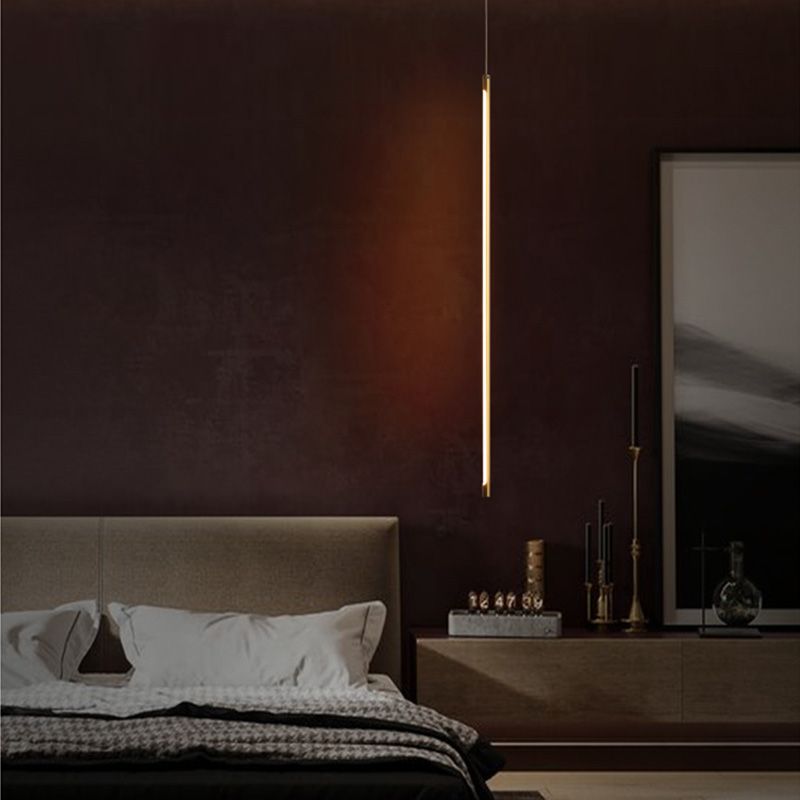 Modern Round Tube LED Pendant Light Long Line Lamps for Bedroom Dinning Room