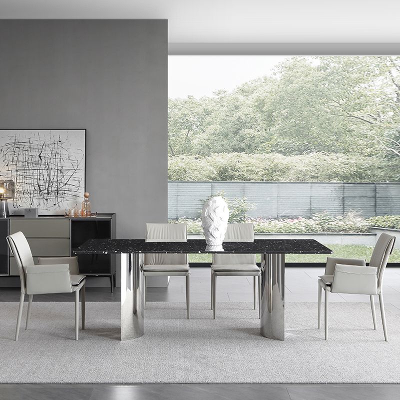 Black Stone Dining Table Set with Solid Back Chairs 1/2/4/5/7 Pcs Modern Dinette Set