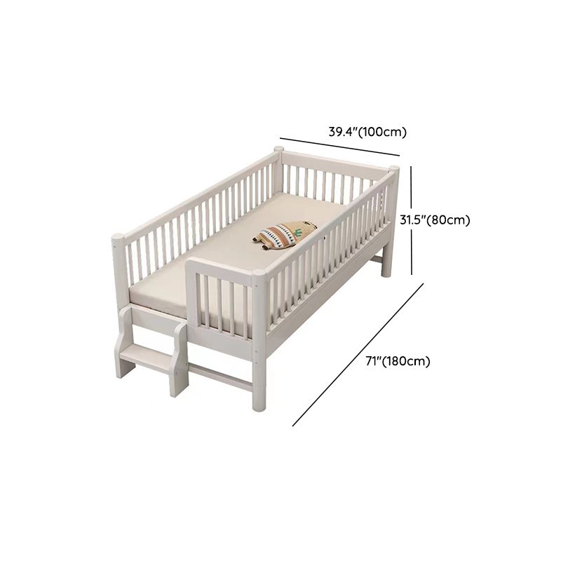 White Baby Crib Scandinavian Beech Nursery Crib with Guardrails