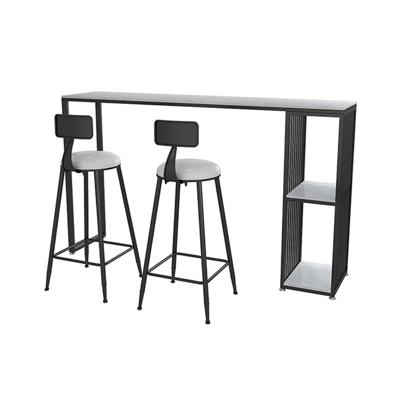 1/3 Pieces Modern Iron Bar Table Set Rectangle White Faux Marble Top Bistro Set with Shelf