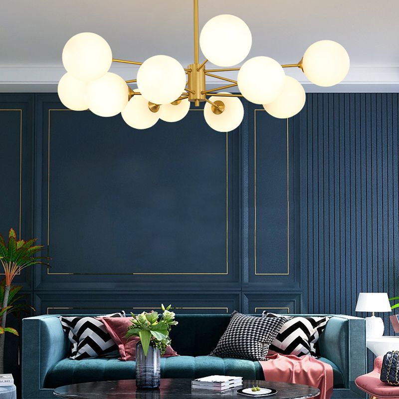 Lampadario globo nordico oro multi luce appesa alla luce con vetro bianco per camera da letto