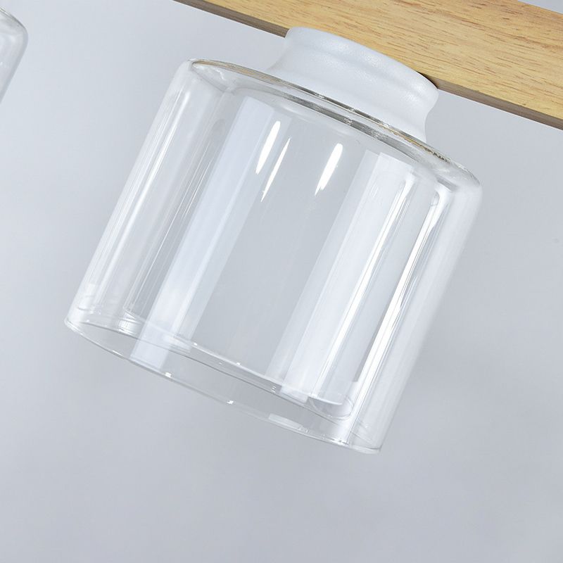 Nordic Linear Island Light Wood 3/4 Heads Dining Room Hanging Lamp with Cylinder White Glass Shade Inside