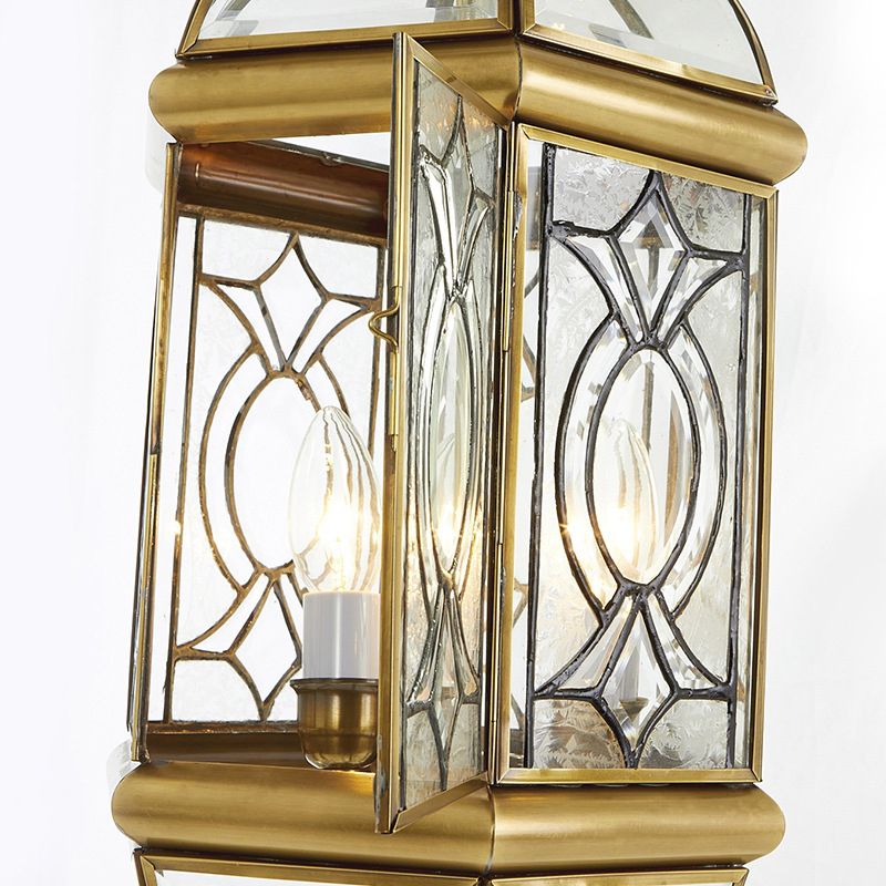 Lantern Outdoor Chandelier Light Colonial Frosted Glass 3 Bulbs Brass Hanging Ceiling Light
