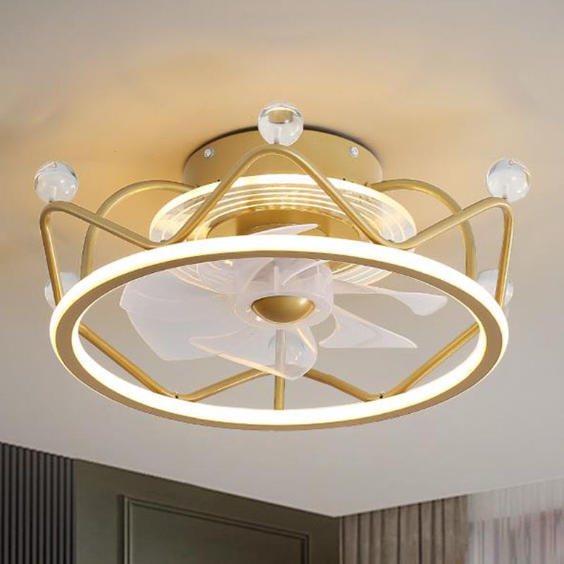 Gold Circular LED Semi Flush Mount Einfachheit Acryl Fernbedienungs Deckenlüfter Beleuchtung