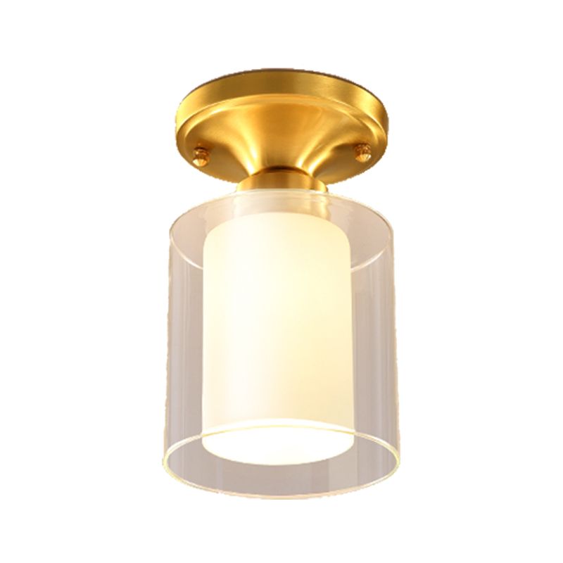 Cilindrische semi-inbouwplafondlamp met gouden afwerking Glas Eenvoudig 1-lamps semi-inbouwlamp voor hal
