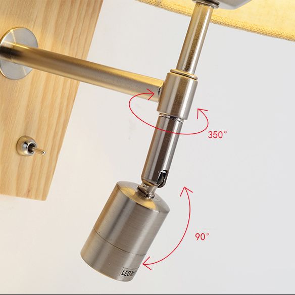 Cylinder Fabric Shade Bedside Reading Wall Light 2-Lights Wooden Simplicity Wall Sconce