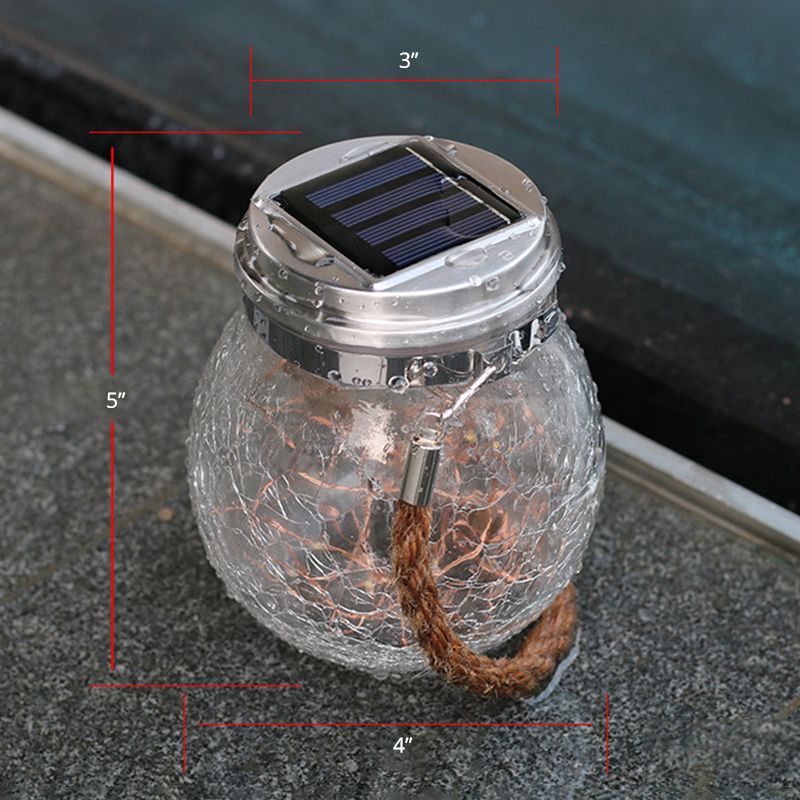 Wishing Jar Backyard Solar Suspension Lighting Clear Crackle Glass Artistic LED Pendant Light, 1 Pc