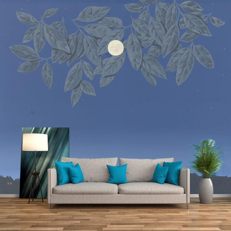 Surrealist Evening Painting Wall Murals Blue Moisture Resistant Wall Covering for Home