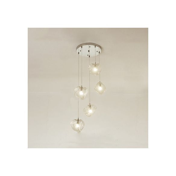 Rock Clear Glass Cluster Pendant Contemporary 5/6/8 Lights White Led Hanging Light Fixture with Round/Linear Canopy