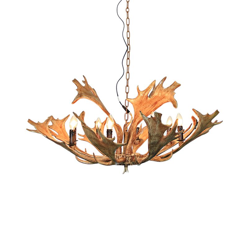 Rustic Deer Antler Ceiling Chandelier 8 Heads Resin Suspension Pendant Light in Brown for Restaurant