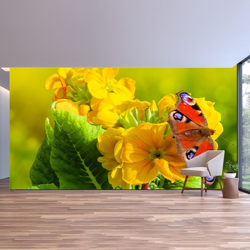 Contemporary Blooming Primrose Mural Wallpaper Environmental for Bedroom