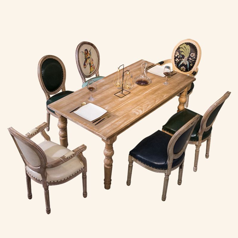 Set da pranzo in legno massiccio in stile fattoria con tavolo a forma di rettangolo e base a 4 gambe per uso domestico