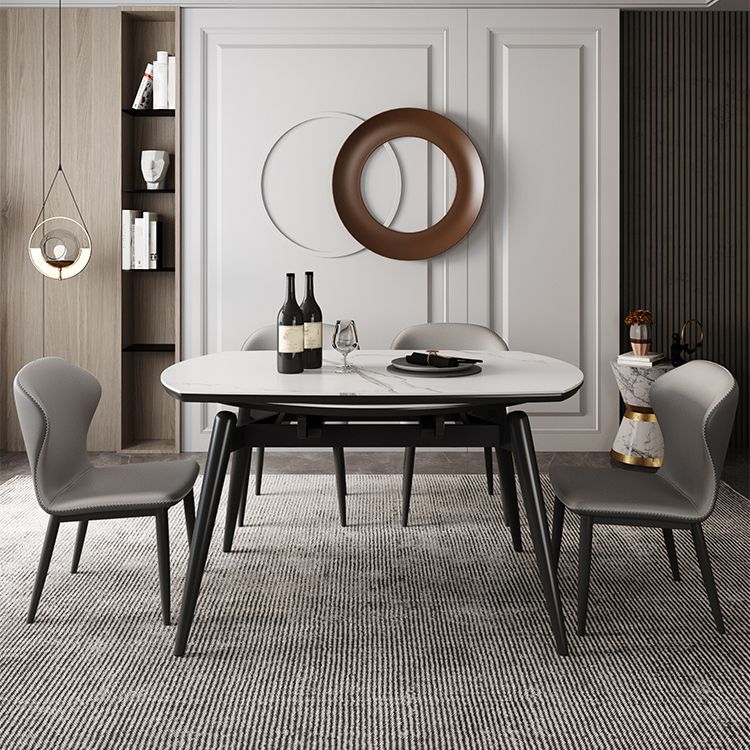 Simplicity ronde eettafel Witte gesinterde stenen tafel met 4 essen massief houten poten