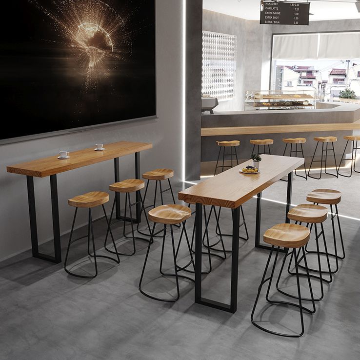 Modern 1/7 Pieces Bar Table Set Rectangle Pine Wood Counter Table with High Stools