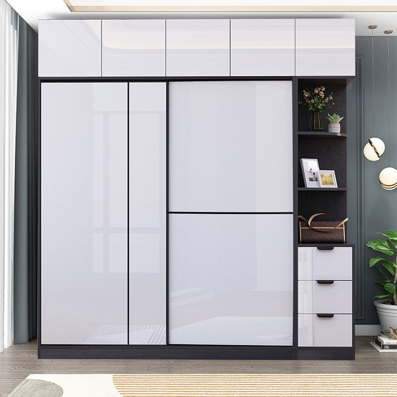 White Grey Wardrobe Cabinet Modern Wardrobe Closet with Shelves