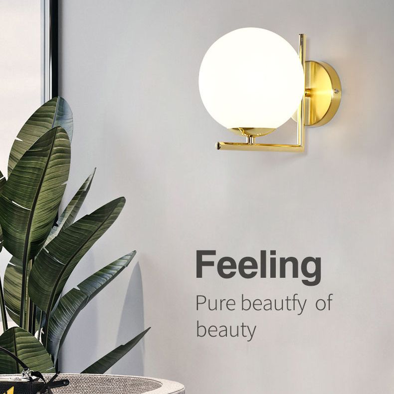 7" H Metal Fixed Arm Simplicity Wall Lamp White Glass Globe Shade Contemporary Style Sconce Lighting for Bedroom