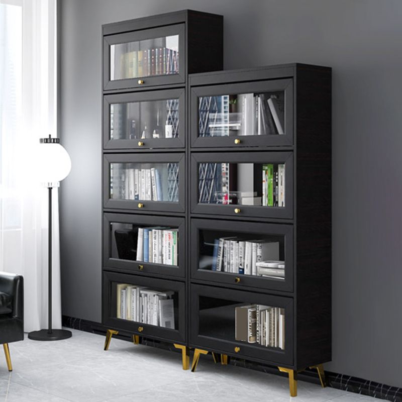 Modern 11.81" W Wooden Side Cabinet with Glass Doors in Black
