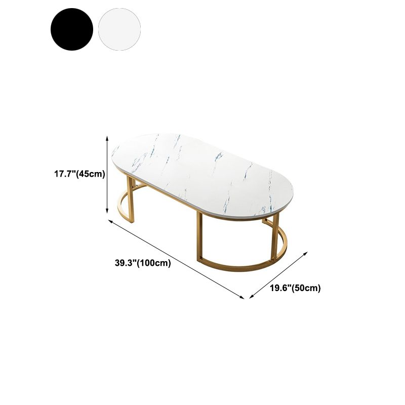 Glam Style Oval Marble Coffee Table with Iron Base Coffee Cocktail Table
