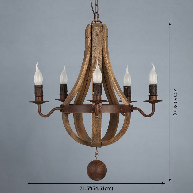 Vintage Brown Wooden Candlestick Pendant Light Rustic Traditional Dining Room Chandelier Lighting