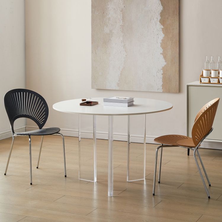 White Stone Dining Table Modern Round Dining Table with Acrylic Legs